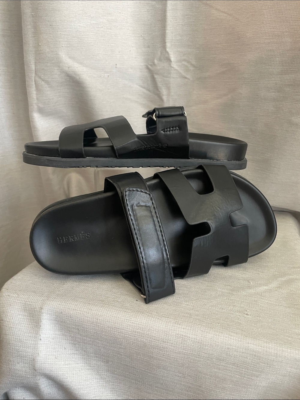 Women's Black Slide Sandals with Adjustable Strap